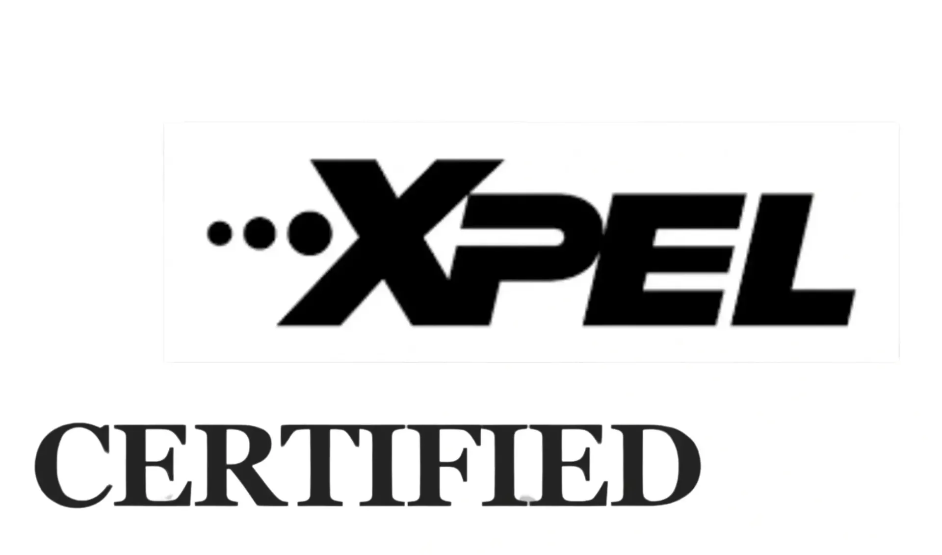 A black and white logo that says xpel certified