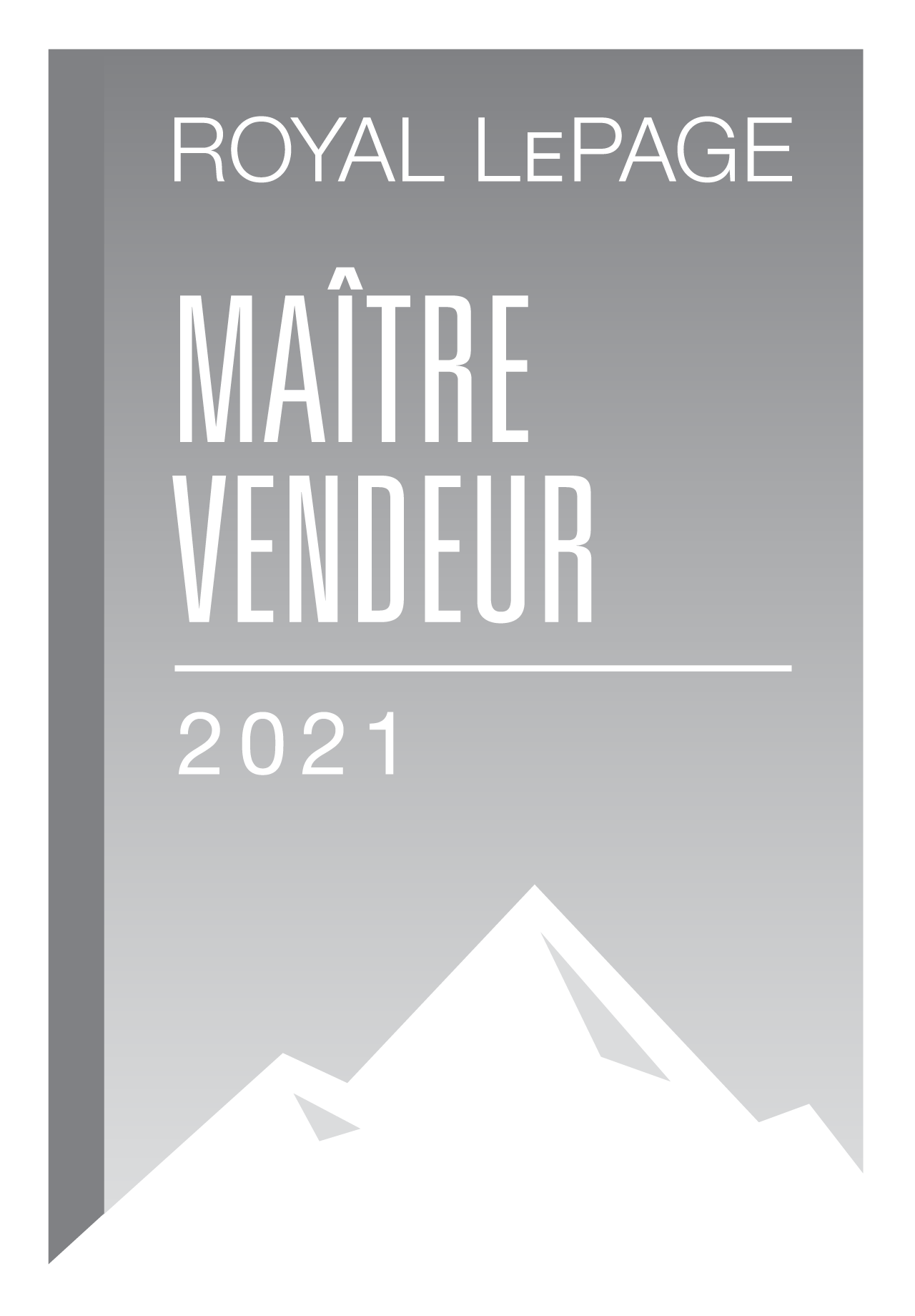Un logo pour royal lepage maitre vendeur 2021 avec une montagne en arrière-plan.