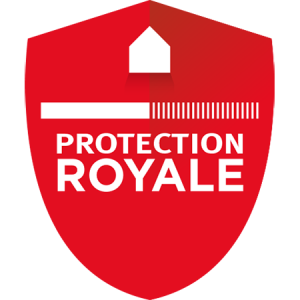 Un bouclier rouge avec les mots protection royale dessus