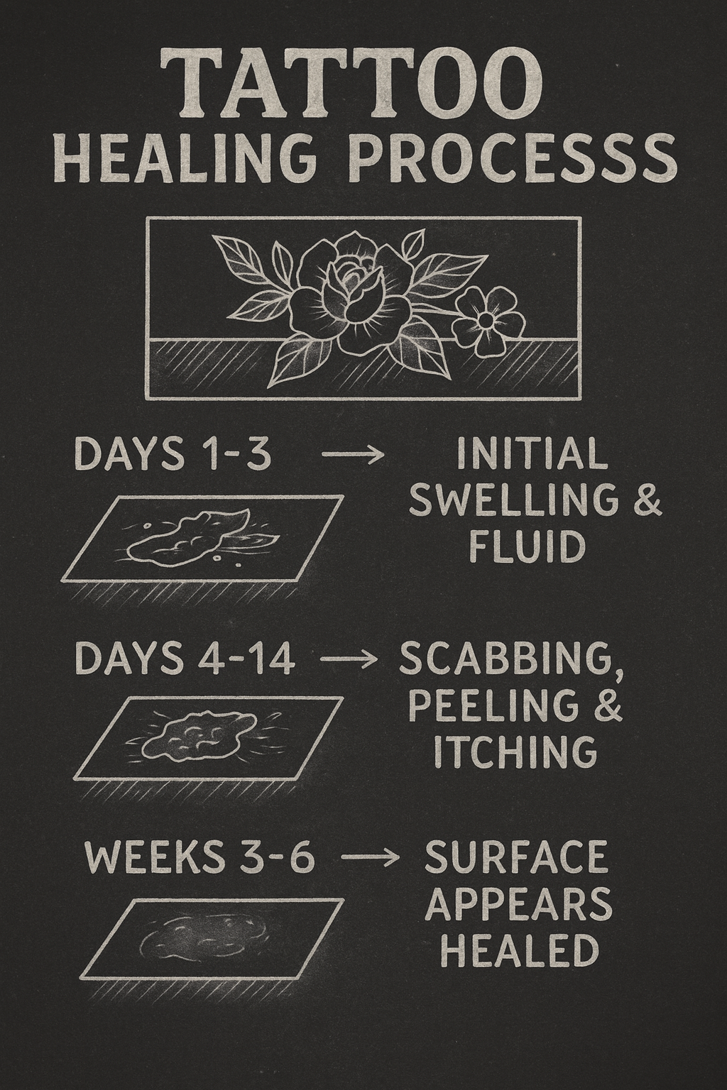 Tattoo healing process stages from day 1 to week 6