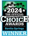 2024 Bonita Springs Community's Choice Awards Winner logo: palm trees above a green sun, blue and black text.