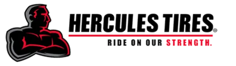 Hercules Tires logo featuring a muscular silhouette and the brand name with the tagline 