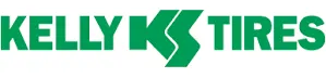 Logo for Kelly K Tires. Green text and stylized 