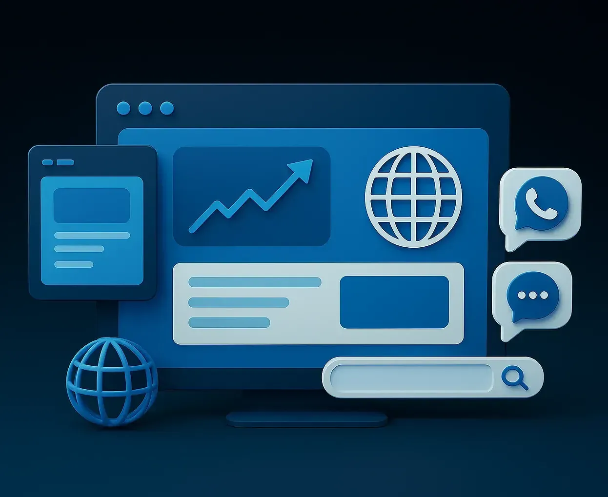 Ilustración profesional sobre diseño de sitios web inteligentes, integrados y optimizados por AGANTMEDIA.