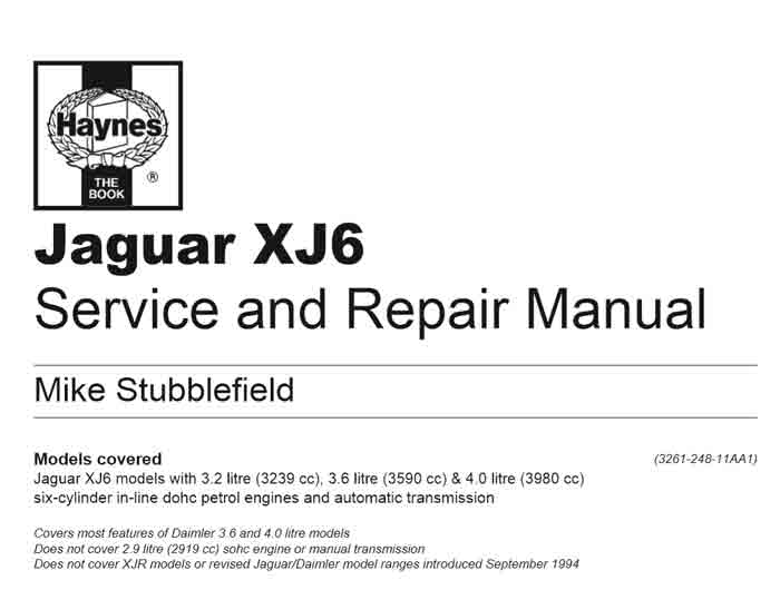 Jaguar XJ6 Repair Manual Haynes