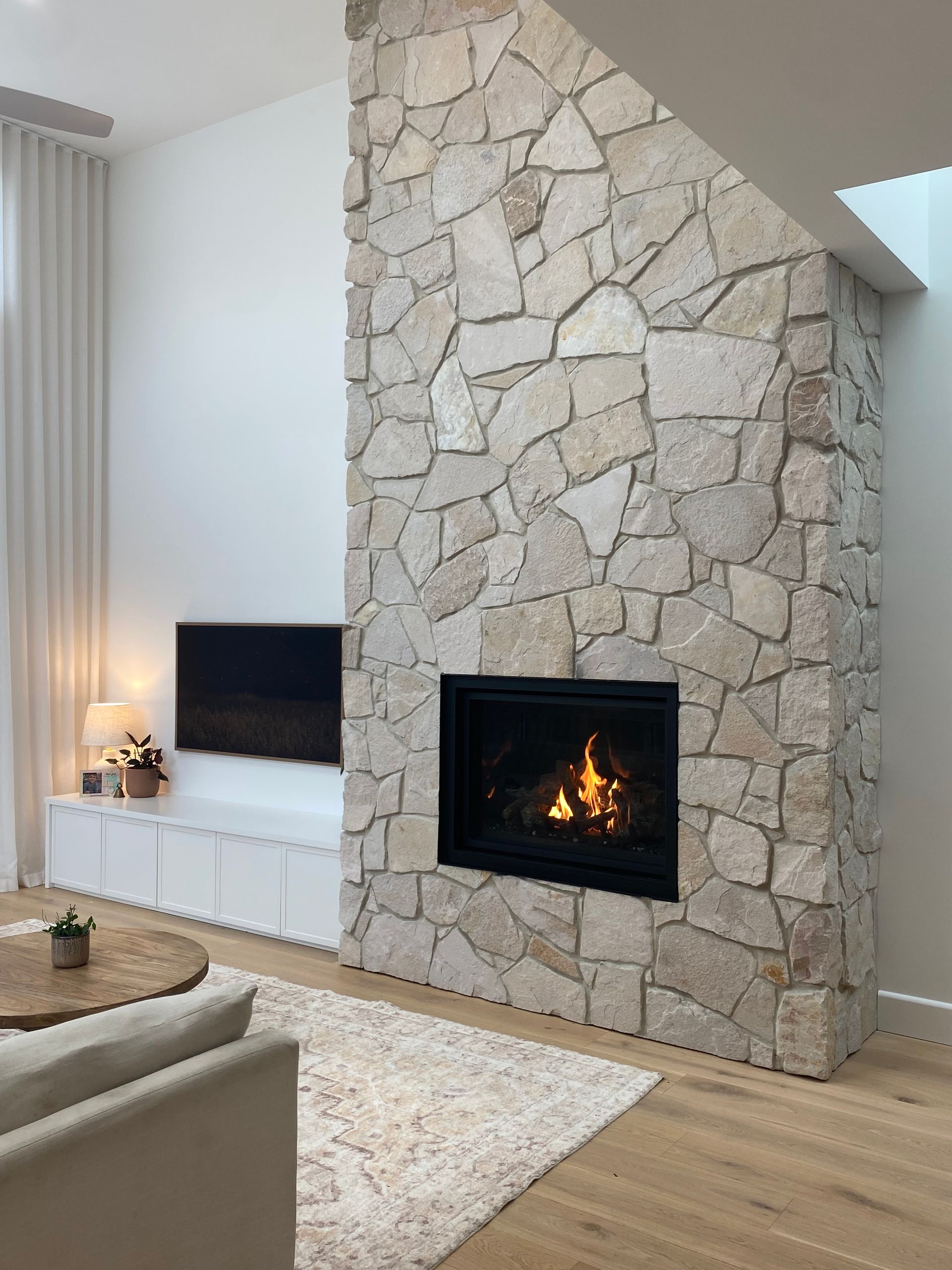 Living room with beautiful fireplace.