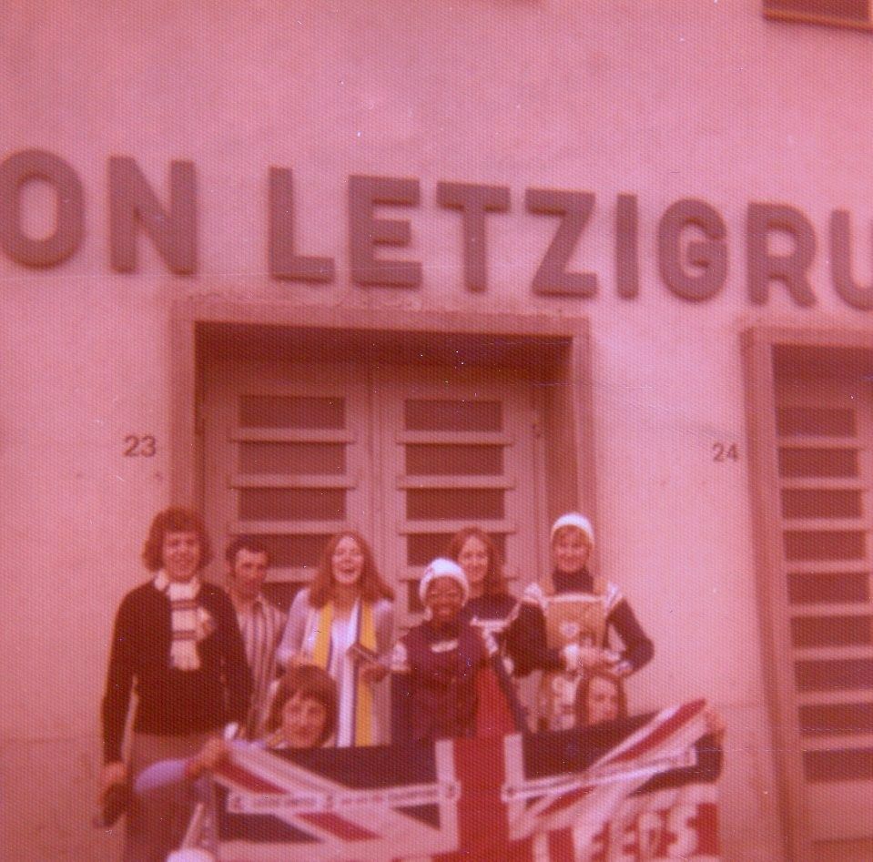 Heidi Haigh in Zurich with other fans during Leeds United's European cup campaign 1974/75 season