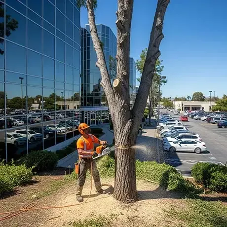 Stump grinding at a municipal building