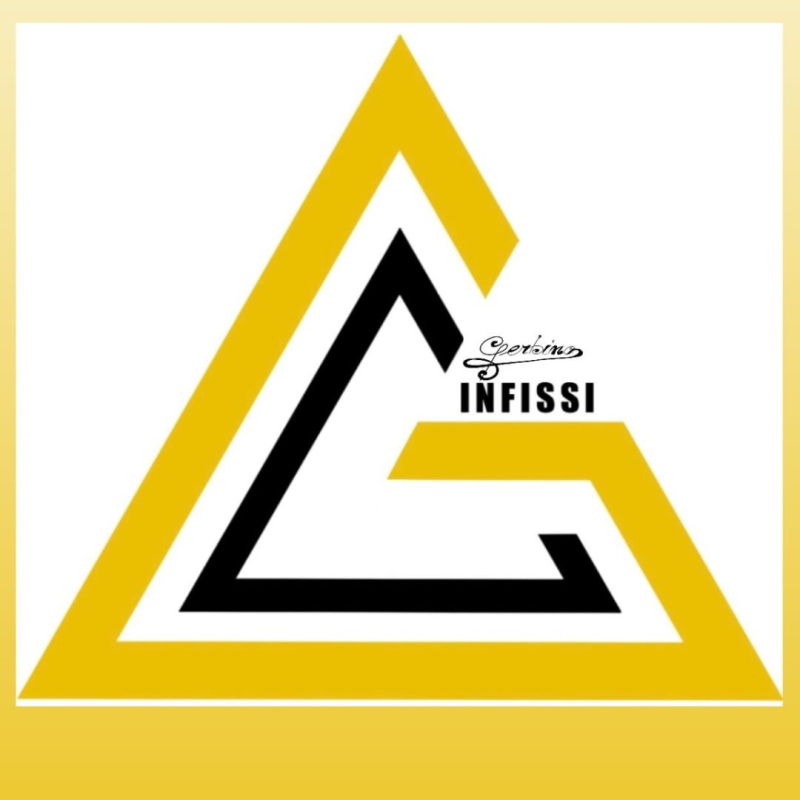 Un logo caratterizzato da un grande triangolo con contorno giallo che incornicia una lettera G nera con la scritta