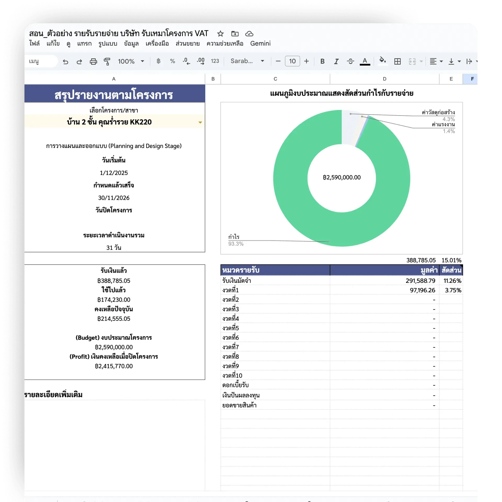 รายรับรายจ่าย Google sheet
