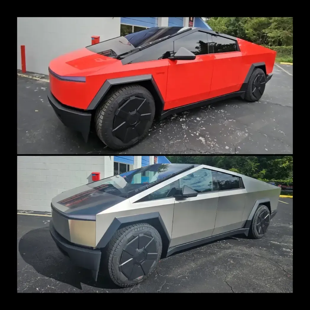 A red and a silver car are parked next to each other