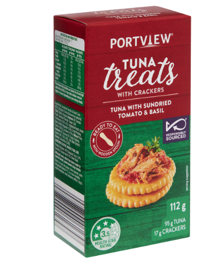 PORTVIEW Sundried Tomato And Basil Tuna Treats with Crackers 112g