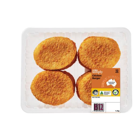 Coles Simply RSPCA Approved Chicken Burgers Plain Crumb | 1.2Kg