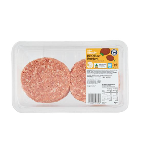 Coles Simply Beef Bbq Burgers 10 Pack | 1Kg