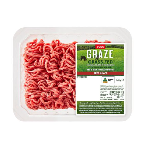Coles Graze Grass Fed No Added Hormone Beef Mince | 500g