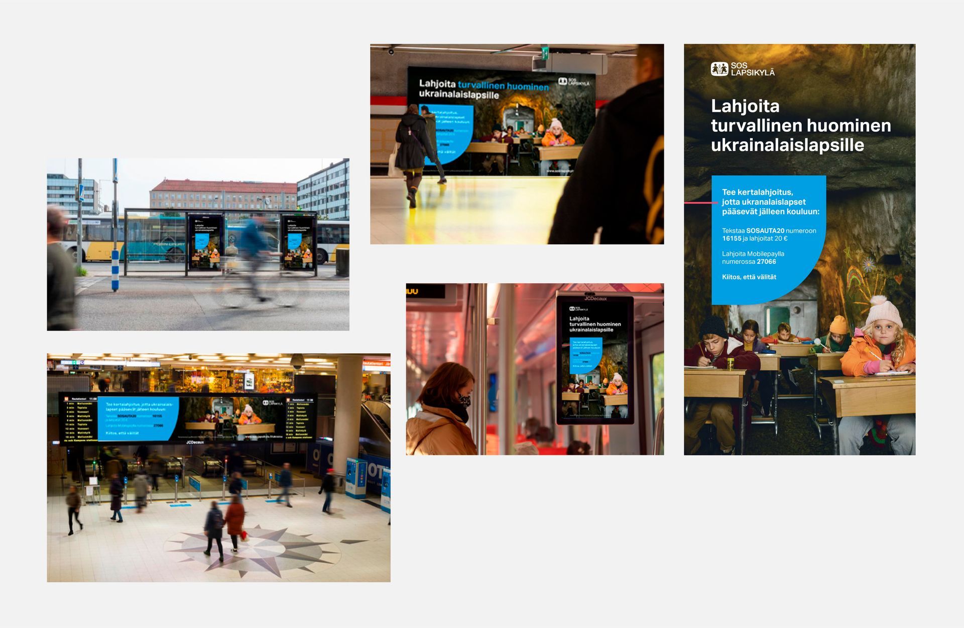 Painettua ja digitaalista ulkomainontaa.