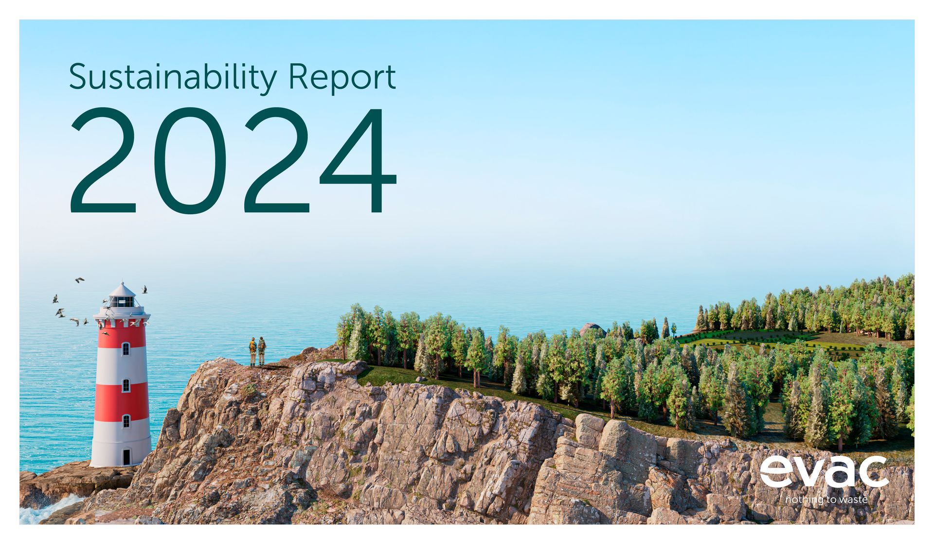 Evac Vastuullisuuskatsaus 2024 suunnittelu ja taitto Aini Design Oy