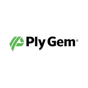 The logo for ply gem is green and black on a white background.