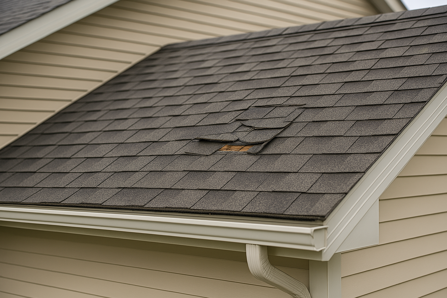 A house with a roof that has a hole in it