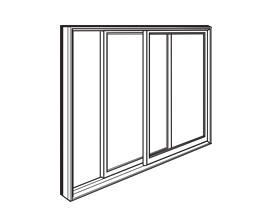 A black and white drawing of a sliding glass door.