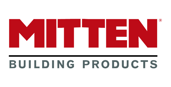 The mitten building products logo is red and black on a white background.
