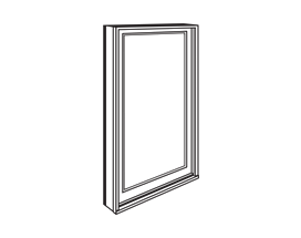 A black and white drawing of a window on a white background.