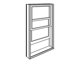 A black and white drawing of a window on a white background.