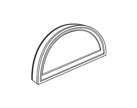 A black and white drawing of a half round window on a white background.