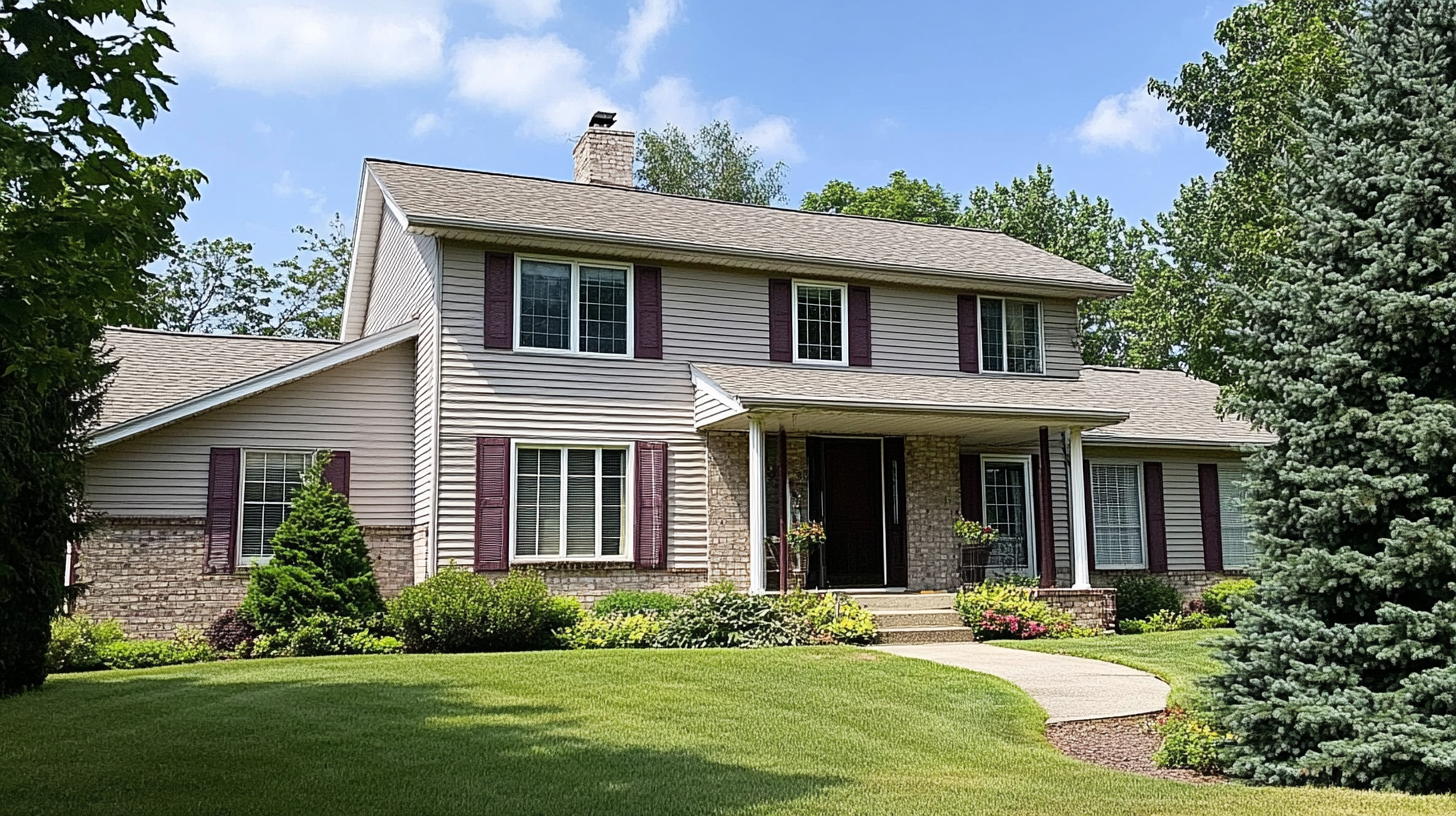 A large house with a lot of windows and shutters