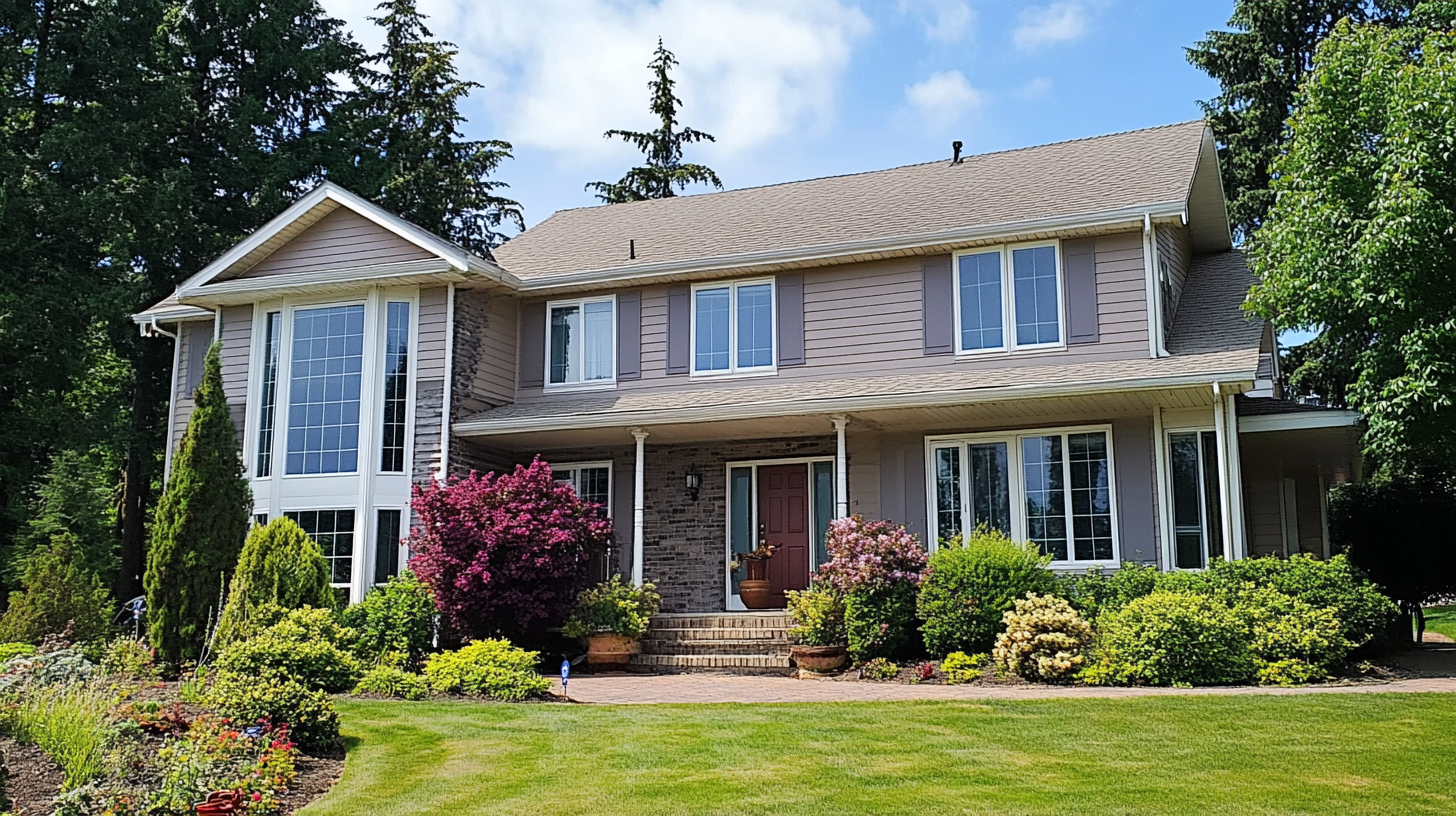 A large house with a lush green lawn in front of it