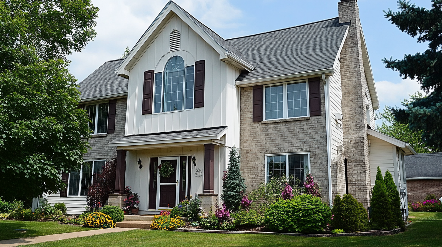 A large house with a lot of windows and shutters