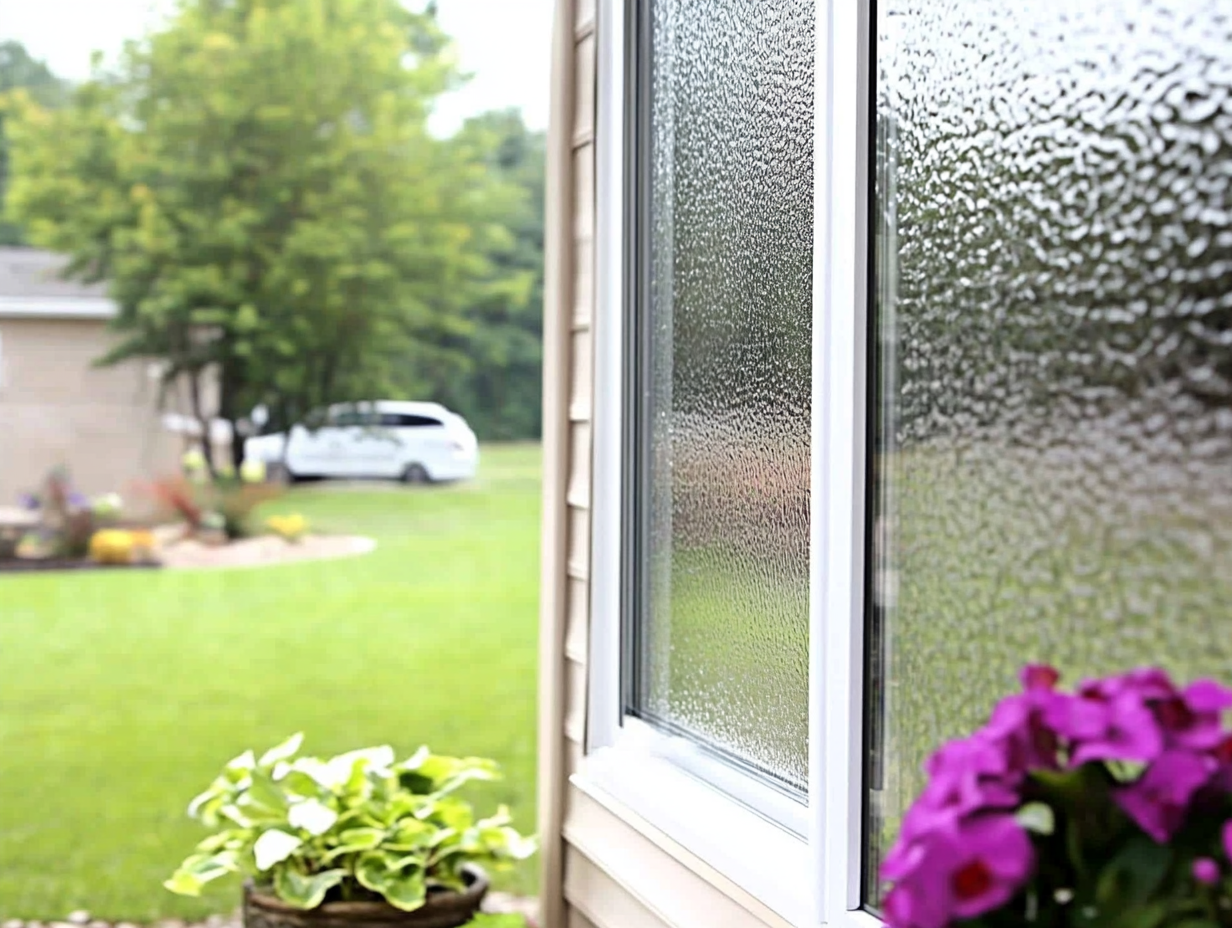 A window with a potted plant in front of it.