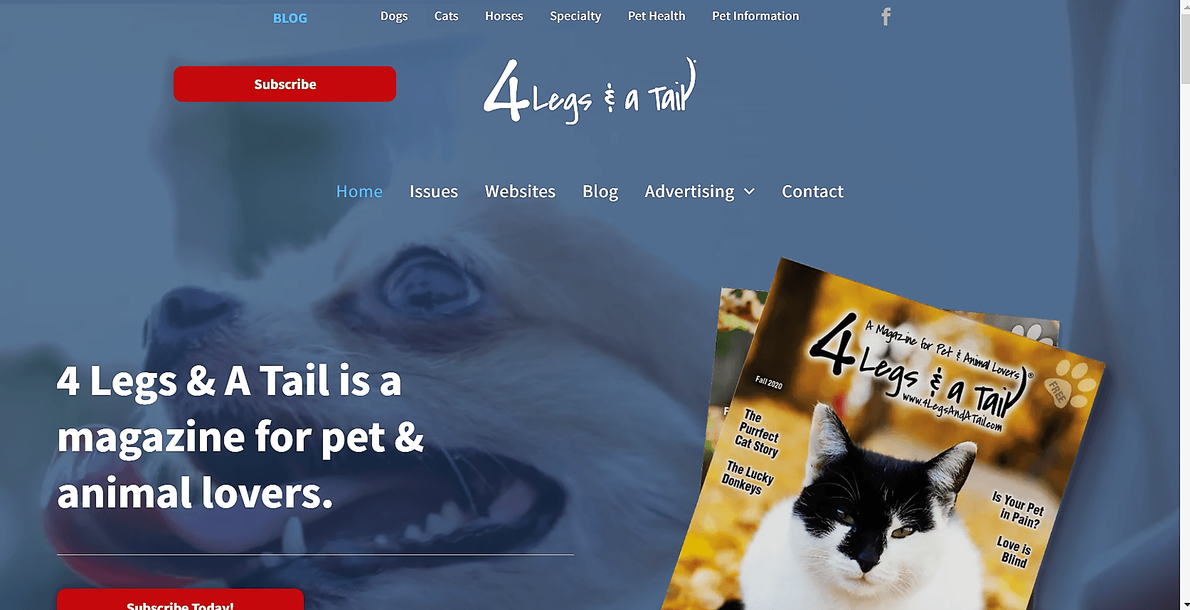 4 Legs and a Tail Website home page