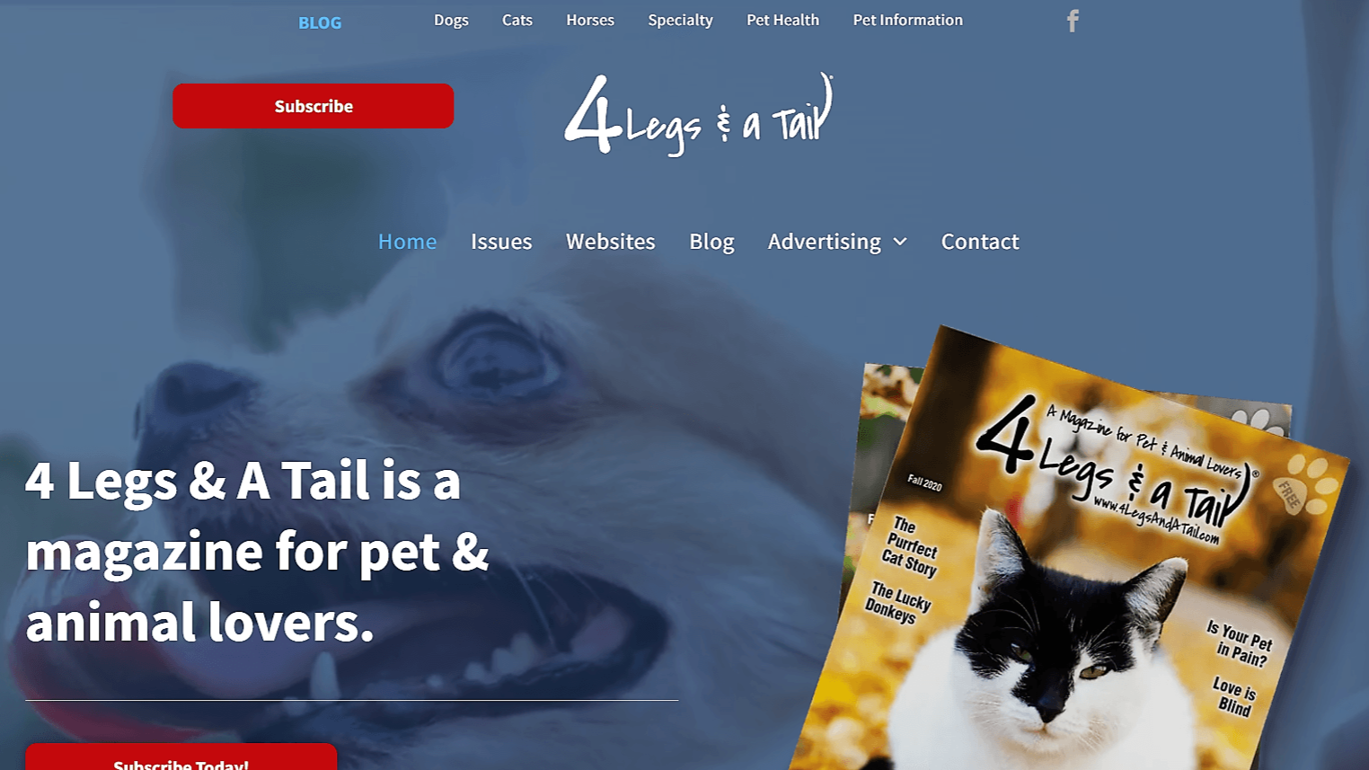 4 Legs and a Tail Website home page