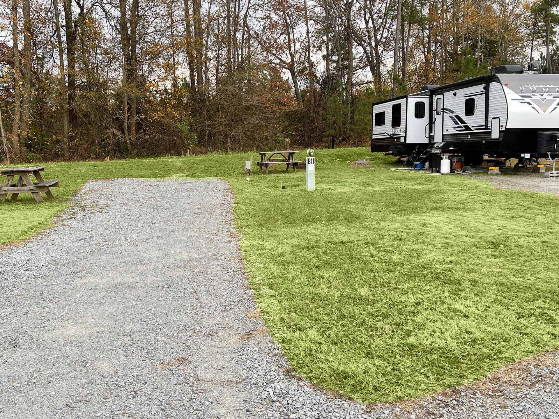 back in rv site at the rv resort at carolina crossroads, roanoke rapids, nc