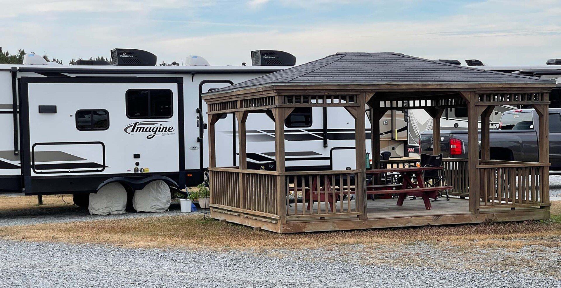 private gazebos at the rv resort at carolina crossroads, roanoke rapids, nc