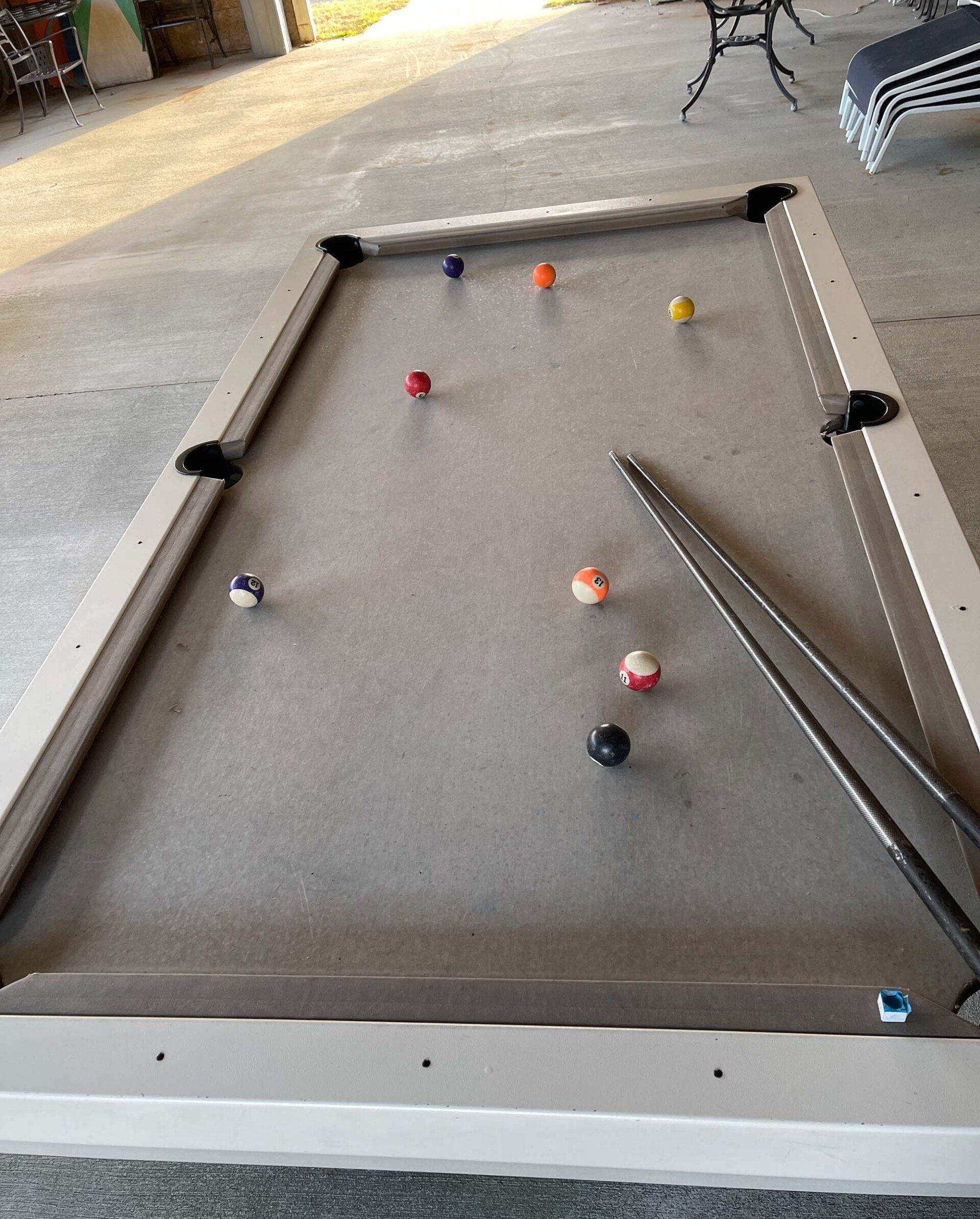 covered pool table at the rv resort at carolina crossroads, roanoke rapids, nc