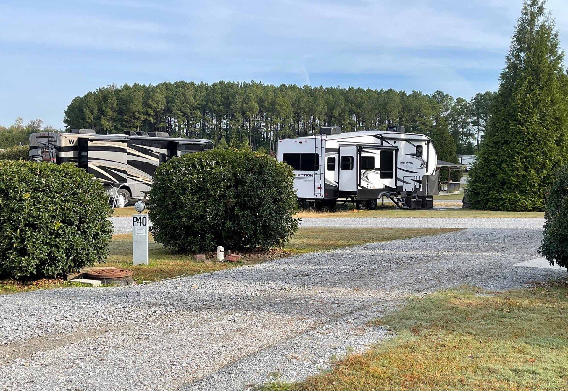 pull through rv site at the rv resort at carolina crossroads, roanoke rapids, nc