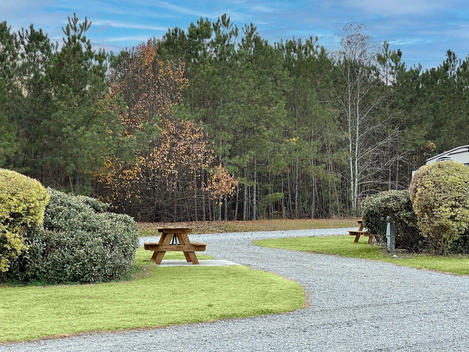 pull-through rv site at the rv resort at carolina crossroads, roanoke rapids, nc