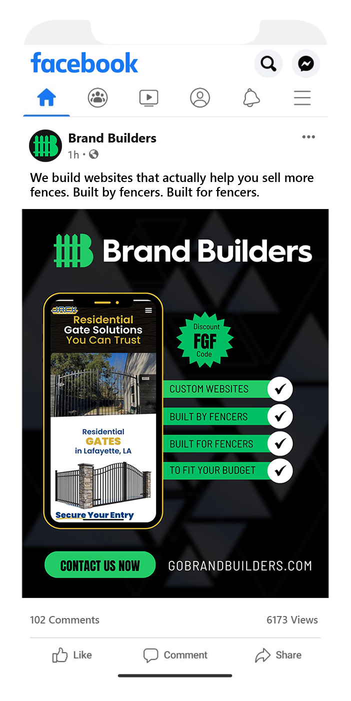 A facebook ad for brand builders on a cell phone.