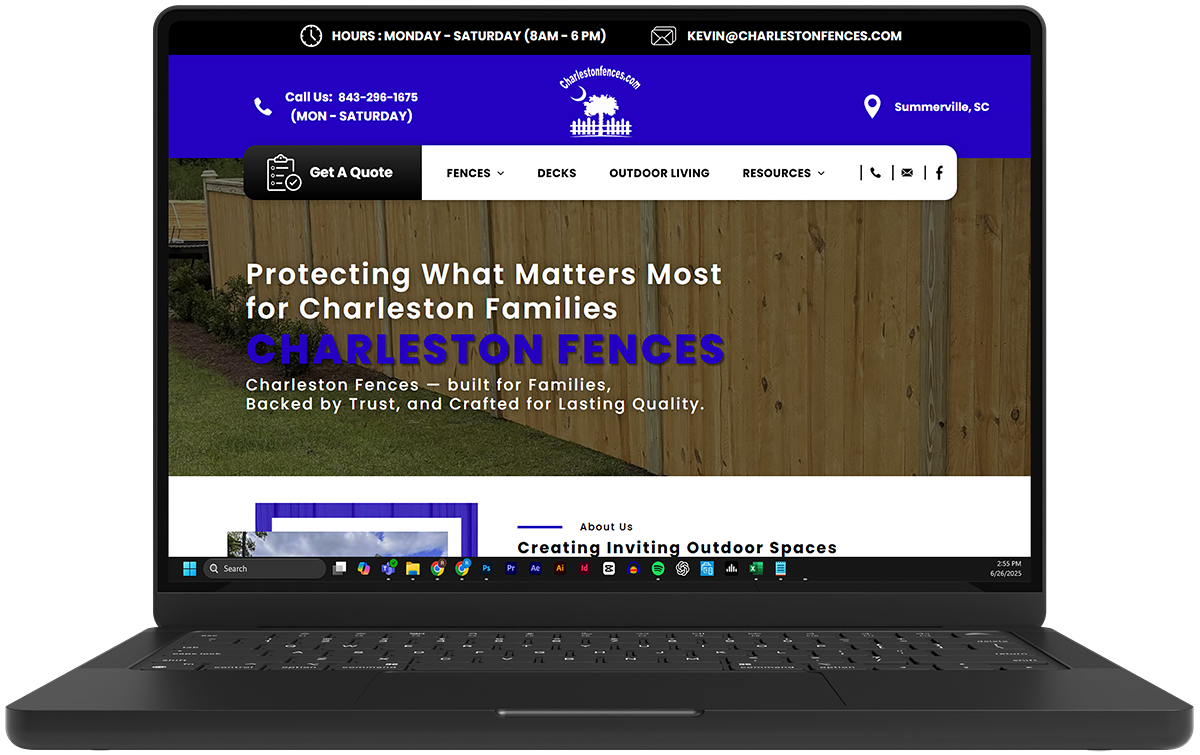 A laptop computer is open to a website for charleston fences.