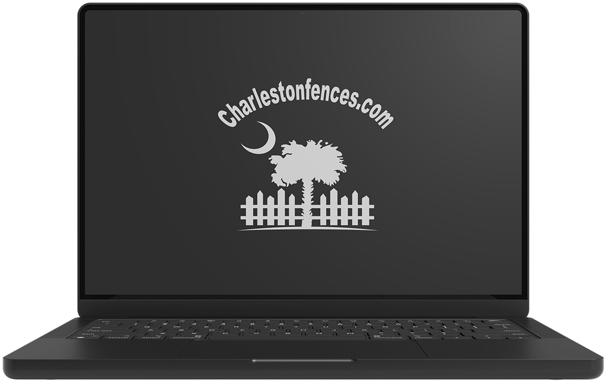 A laptop with charlestonfences.com on the screen