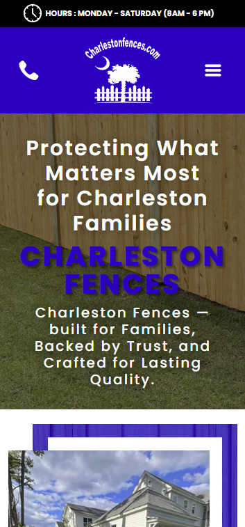 A screenshot of a website for charleston fences