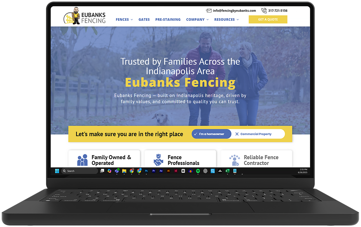 A laptop computer is open to a website for eubanks fencing.