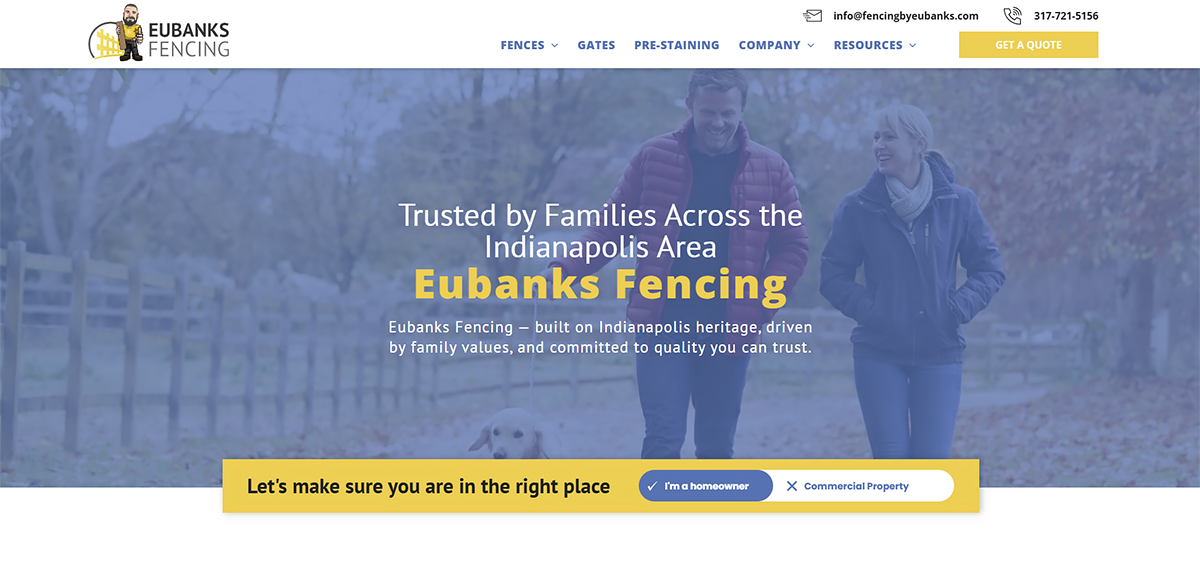 A screenshot of a website for a company called eubanks fencing