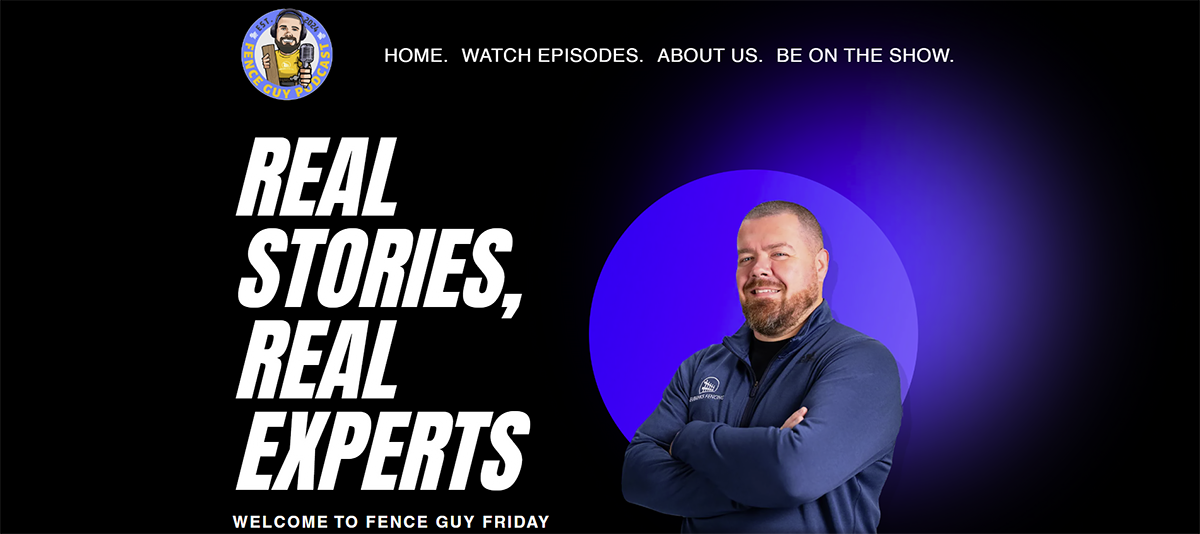 A man is standing in front of a sign that says `` real stories , real experts ''.