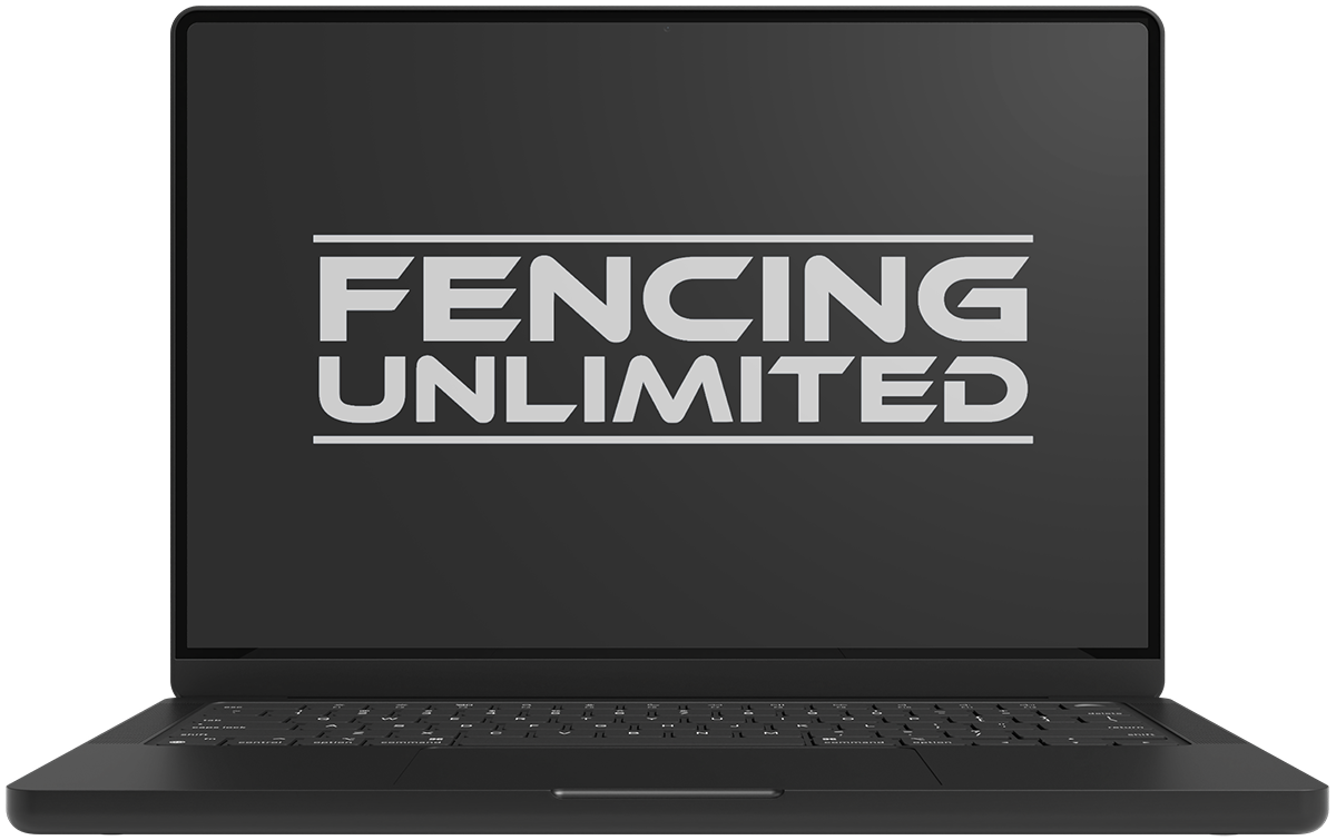 A laptop with the words fencing unlimited on the screen
