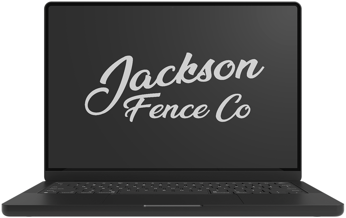 A laptop computer with the jackson fence co. logo on the screen.