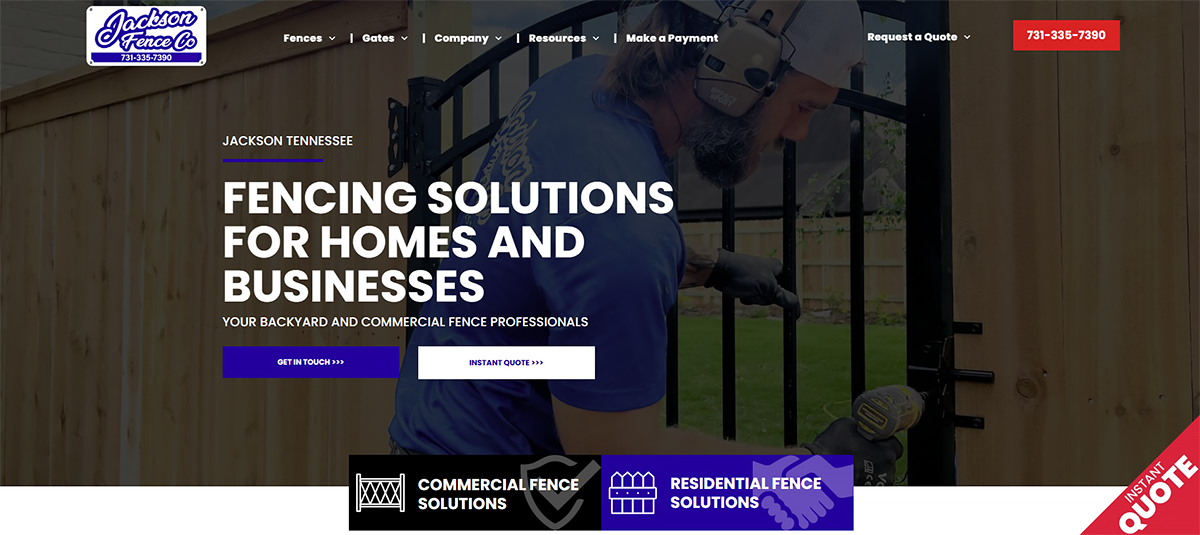 A screenshot of a website for fencing solutions for homes and businesses.