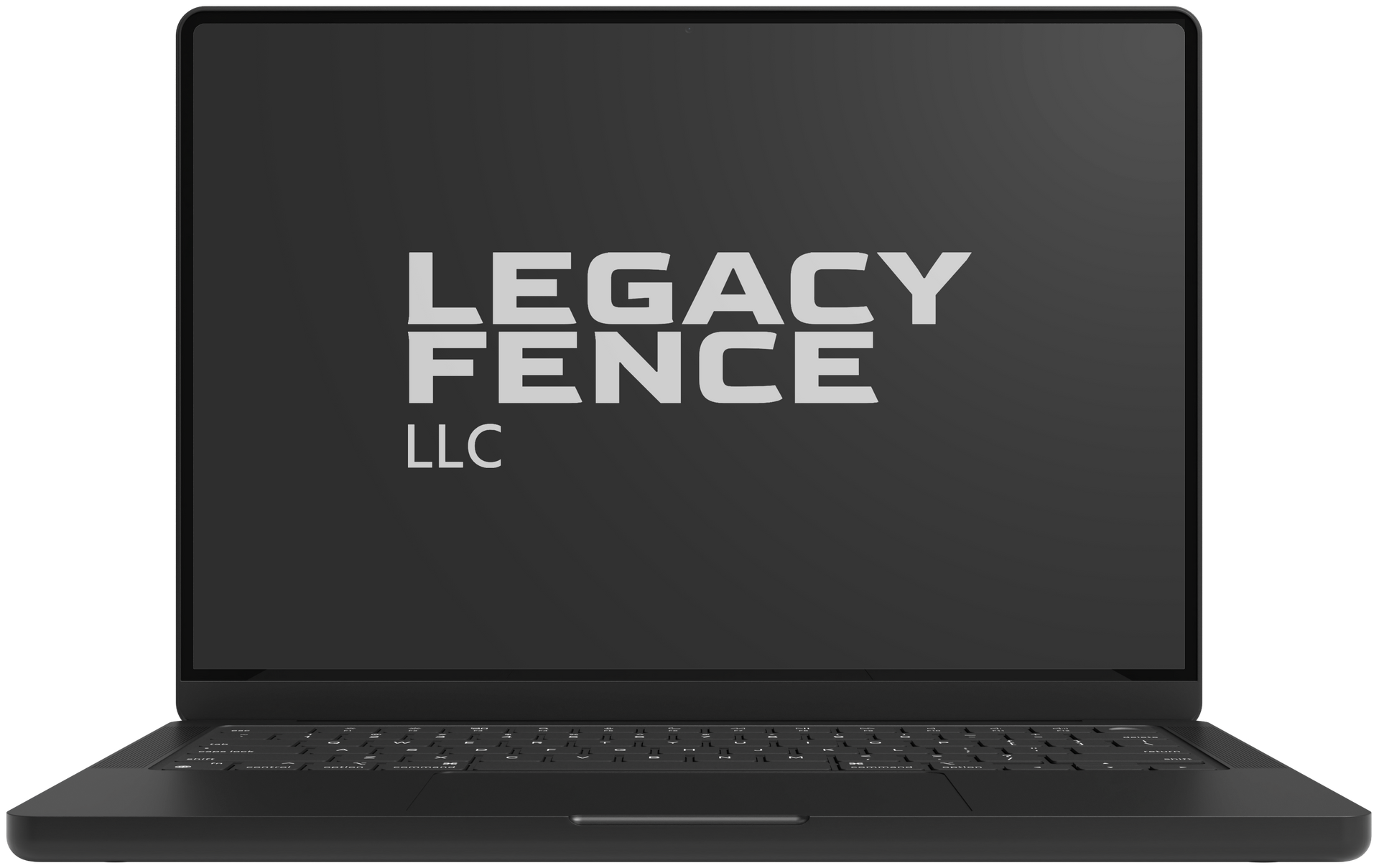 Laptop displaying the Legacy Fence LLC logo on a dark screen